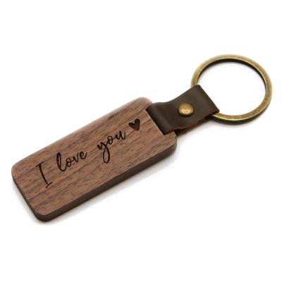 China High Quality Custom Advertising JS Logo Walnut Cherry Wood Keychain Wood Keychain Personalized Engraving for sale