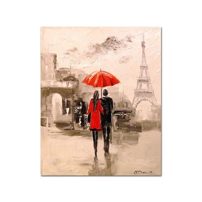 China Hot-selling Modern Whole Paris Street Romantic View in the Rain Hand Painted Wall Painting for Hotel Bars Home Decor for sale