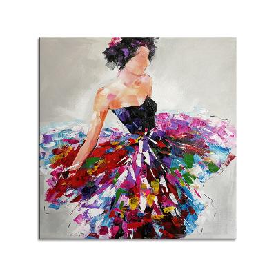 China Modern Handmade Dancing Dress Girl Portrait Oil Painting For Hotel Exhibition Decoration Home Arts for sale