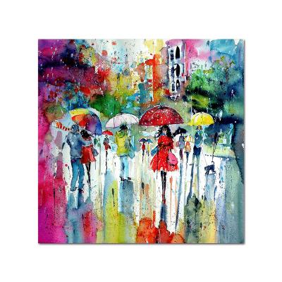 China Modern High Quality Hand Painted Romantic Paris Street View in the Rain Wall Painting for Hotel Bars Home Decor for sale