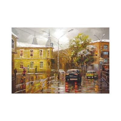 China Hot-selling Handmade Oil Painting Modern Street View In The Rain Wall Painting For Hotel Decor Home Paintings for sale