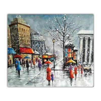 China Hot-selling Modern Oil Painting Handmade Streetview in Snow Wall Painting for Hotel Decor Home Paintings for sale