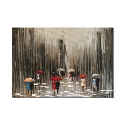 China Modern Popular Handmade Oil Painting Streetview In The Rain Wall Painting For Hotel Decor Home Paintings for sale