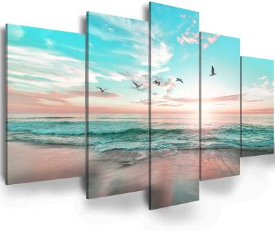 China JS Modern Abstract Wall Art Decor Blue Sea Landscape Wall Art Canvas Blue Sea Picture Ocean Beach Wall for sale