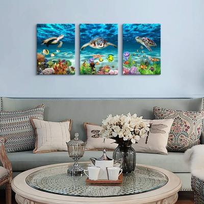 China JS Modern Canvas Wall Art For Living Room Family Wall Decor For Bedroom Wall Decoration Ocean Sea Turtle Blue Canvas Art Modern for sale