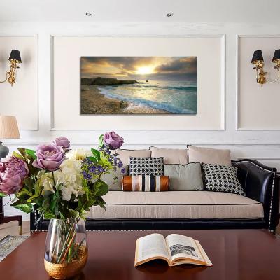 China Contemporary Art Large Modern Artwork Prints JS Canvas Modern Ocean Wall Art Pictures Sunset Beach Blue Waves Framed Ready To Hang for sale