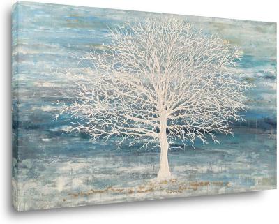 China JS Canvas Modern Wall Art Tree White Birch Picture Painting One Panel Forest Landscape Nature Artwork Prints Blue, Modern 40