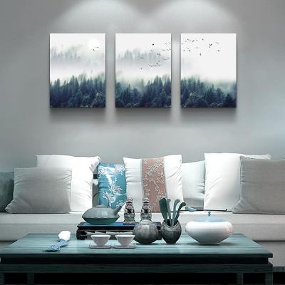 China Modern JS 3 Piece Canvas Wall Art For Reverberant Room Wall Decorations Foggy Forest Trees Landscape Modern Home Park Decor Painting S for sale