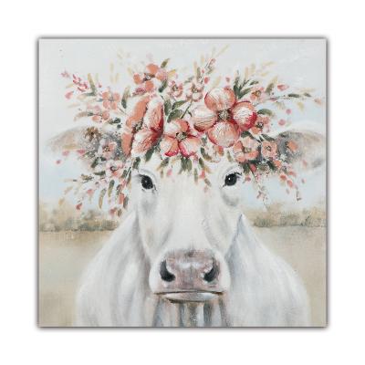 China Hand-painted Abstract Hot-selling Cattle with Flowers Animal Oil Painting Home Decorative Wall Painting Artwork for sale