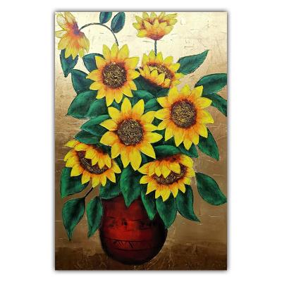 China Bright and warm 100% hand painted modern sunflower oil paintings by experienced artists for in door decoration for sale