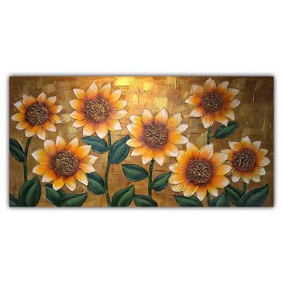 China Bright and warm 100% hand painted modern sunflower oil paintings by experienced artists for in door decoration for sale