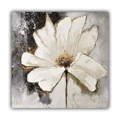 China Abstract Hand Painted Decorative White Flower Oil Painting For Living Room Home Hotel Space Wall Arts for sale