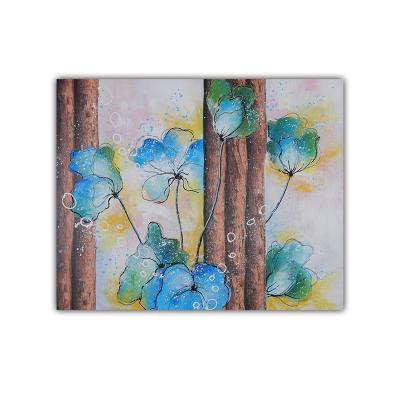 China 100% Hand Painted Abstract Blue Orchid Flower Oil Painting With Frame Decorative Oil Painting For Wall Art for sale