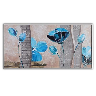 China 100% HandpaintedHigh Quality Abstract Blue Flower Oil Painting With Frame Decorative Oil Painting For Wall Art for sale