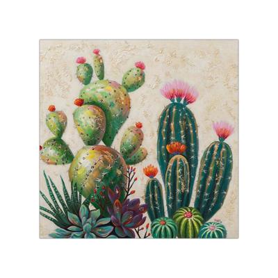 China Wholesale Modern Hand Painted Modern Cactus Plant Oil Painting For Home Hotel Decor Indoor Wall Paintings for sale