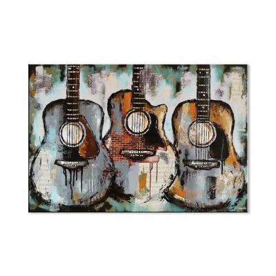 China Hand Painted Modern High Quality Guitar Instrument Oil Painting For Home Hotel Decor Interior Wall Paintings for sale