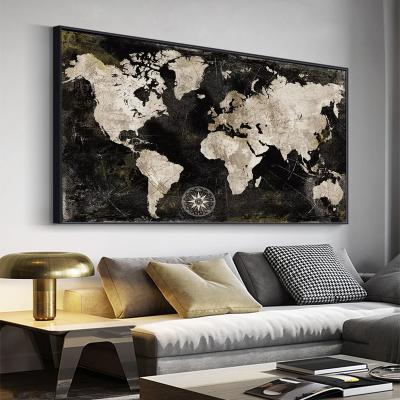 China New Classic/Postmodern JS Vintage World Map Canvas Painting Print Poster Earth Wall Pictures For Living Room Nordic Modern Art Home Decor for sale