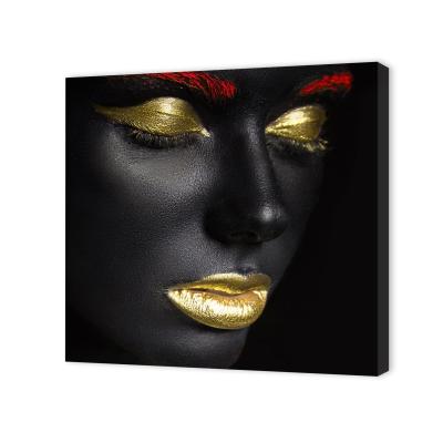 China JS Modern African Woman With Golden Eye And Lips Canvas Print Wall Decor Picture Art for sale