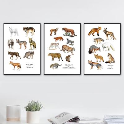 China JS Wall Art Canvas Painting Wolf Cat Modern Elephant Fox Wild Animals Prints Nordic Room December Baby Kids Wall Pictures Posters And Prints for sale