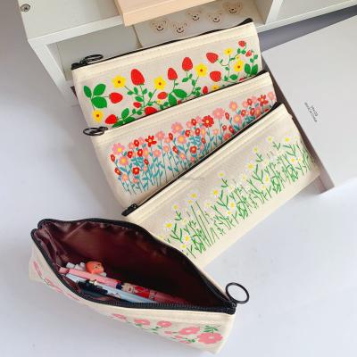 China Retro Reusable Flower Daisy School Pencil Case Canvas Pencilcase Student Pen Holder Supplies Pencil Bag School Box Pouch for sale