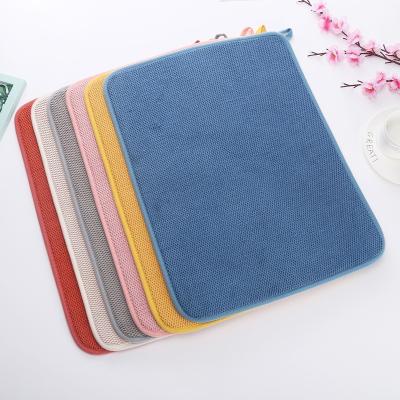 China Thickened sponge layer New Design Eco-friendly Foldable Silicone Printed Kitchen Microfiber Dish Utensils Drying Mat Reversible Table Mat for sale