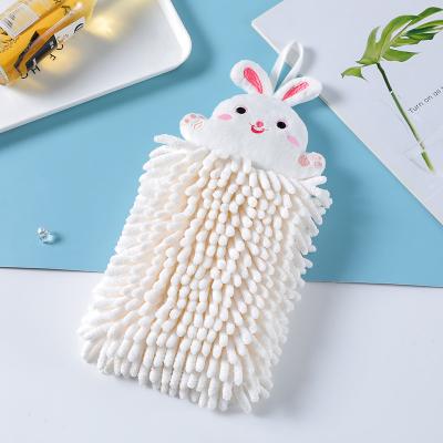 China Soft Chenille Absorbent Hand Towel Chenille Microfiber Soft Kitchen Wash Towel With Rope Hanging for sale