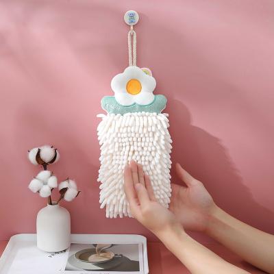 China Soft Chenille Cartoon Cute Animal Head Hanging Type Quick-drying Towel Chenille Multifunctional Coral Polyp Hand Towel for sale