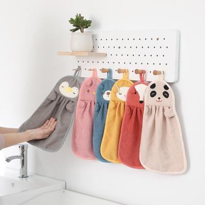 China Rich color Printing Kitchen Bath Hanging Wholesale Micro Fiber Hand Towels With Button for sale