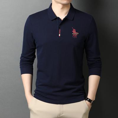 China Wholesale Customized Anti-Wrinkle Polo T Sweat Absorption Quick Dry Golf Shirts Long Sleeve Formal Striped Polo Shirt For Men for sale