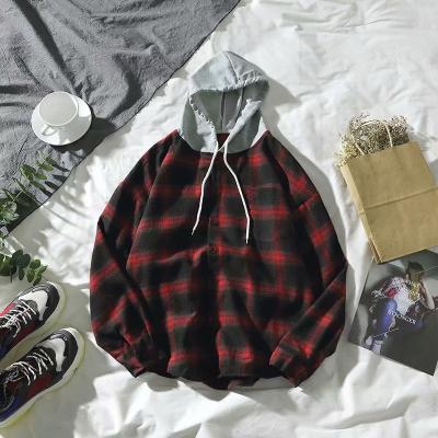 China Customized New Men's Fashion European Anti-Shrink And American Plaid High Quality Thick Check Vintage Flannel Men's Style Hooded Shirt for sale