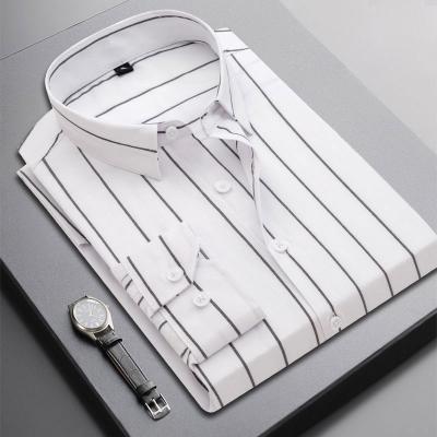 China Casual Striped Long Sleeve Shirt Mens Anti-Pilling Oxford Hong Kong Style Shirt for sale