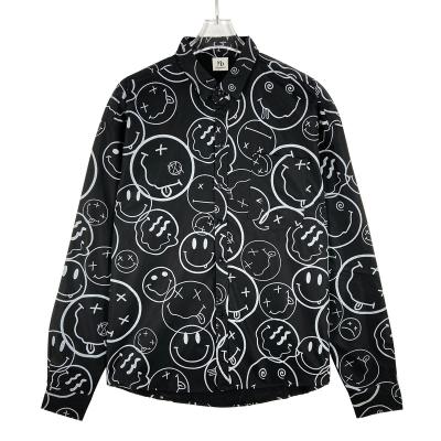 China Anti-wrinkle Turn-Down Collar Polyester-Cotton Blend Men's Casual Long Sleeve Fashion Printed Shirt for sale