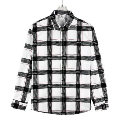 China Anti-Wrinkle Anti-Wrinkle Polyester Men Red And Black Plaid Fashion Shirt for sale