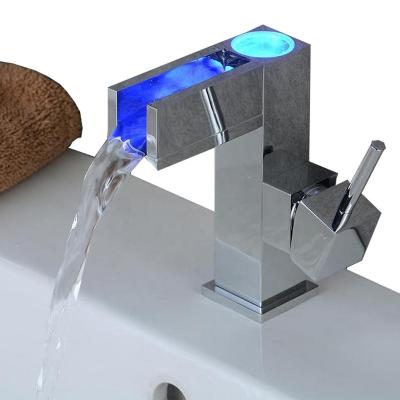 China Koen Hot Sale Hydro Power 3colors Metered Faucets Waterfall Led Brass Basin Faucet With Light for sale