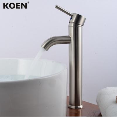 China Metered Faucets Brushed Nickel Brass Bathroom Basin Faucet Stain Resist Mixer Water Tap for sale