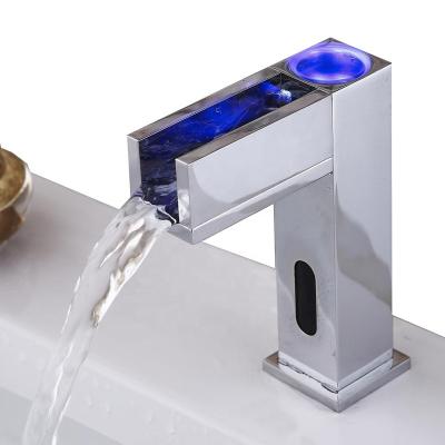 China Koen Hydro Power 3colors Faucets Waterfall Sensor Metered Automatic Led Water Faucet With Light for sale