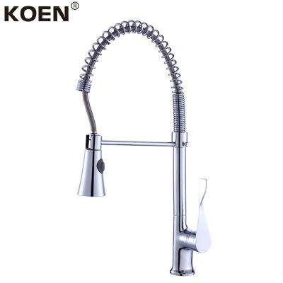 China KOEN Spring Style Taps Long Sense Faucets Pull Out Brass Body Kitchen Faucet for sale