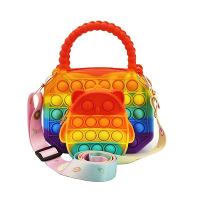 China Wholesale Silicone Decompression Rainbow Bag Kids Cartoon Slope Silicone Detachable Bag New for sale