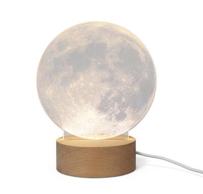 China Colorful LED Light Good Quality 3D Moon Acrylic Laser Table Lamp Led Night Light Wooden Home Decoration for sale