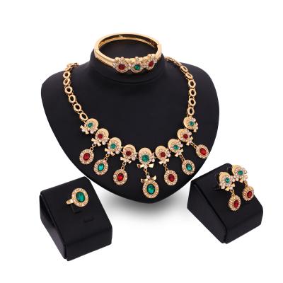 China 2021 High Quality Fashion Colorful Jewelry Sets Christmas Gift Gold Silver Rose Gold Four-piece Necklace Earrings And Bracelets for sale