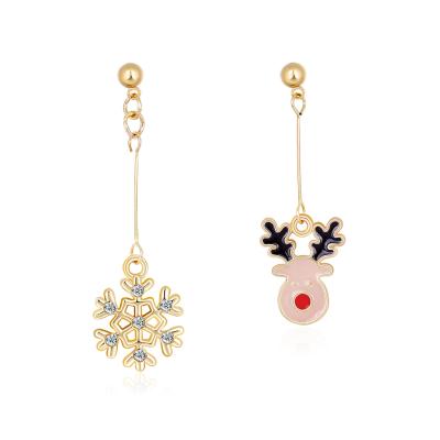 China Cute Cartoon Long Christmas Earrings Dripping Asymmetric Oil Snowflake Deer Earrings Christmas NEW for sale