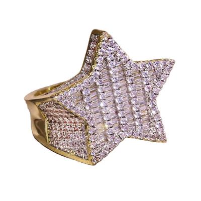 China New Hiphop Fashion Hip Hop Full Diamond Micro Set Pointed Zircon Five Star Ring for sale