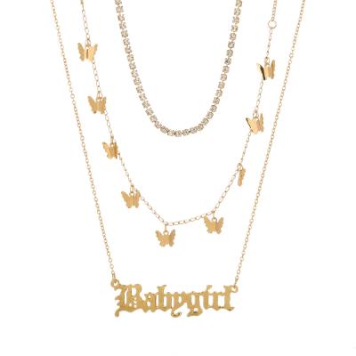 China CLASSIC 2021 hot selling simple European and American style temperament lBABYGIRL letter butterfly tassel rhinestone necklace for sale