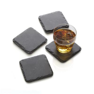 China Modern xmj factory customized in running black square around empty stone slate coaster set bulk for engraving for sale