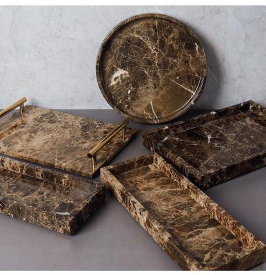 China Sustainable Lightweight Luxury Hotel Bathroom Vanity Tray Set Storage Marble Tray Candy Biscuit Cake Stone Dish for sale