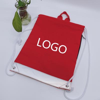 China Wholesale Waterproof Red Cotton Canvas Drawstring Backpack Bag With Logo For Students for sale