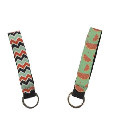 China RTS Sublimation Environmentally Friendly Promotional Custom Neoprene Wristband Key Chain Lanyard With Key Ring for sale