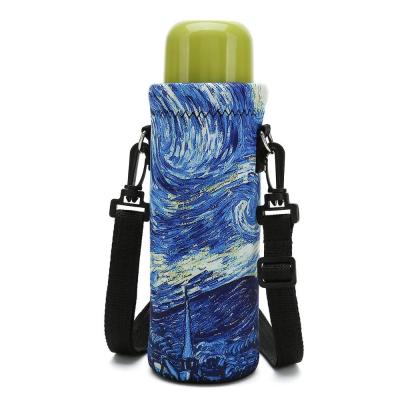 China Custom Waterproof Neoprene Water Bottle Carrier Bag Pouch Cover Insulated Shoulder Strap Water Bottle Holder for sale