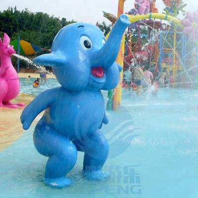 China Children Play Pool Water Sprays Small Elephant, Fiberglass Standing Animal - Blue for sale