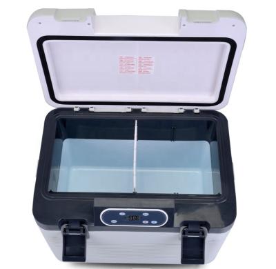 China Low Noise High Capacity 20L Led Display 12v 24v Cooling Refrigerator and Portable Seafood Fish Beer Ice Lunch Cooler Heating Box for sale